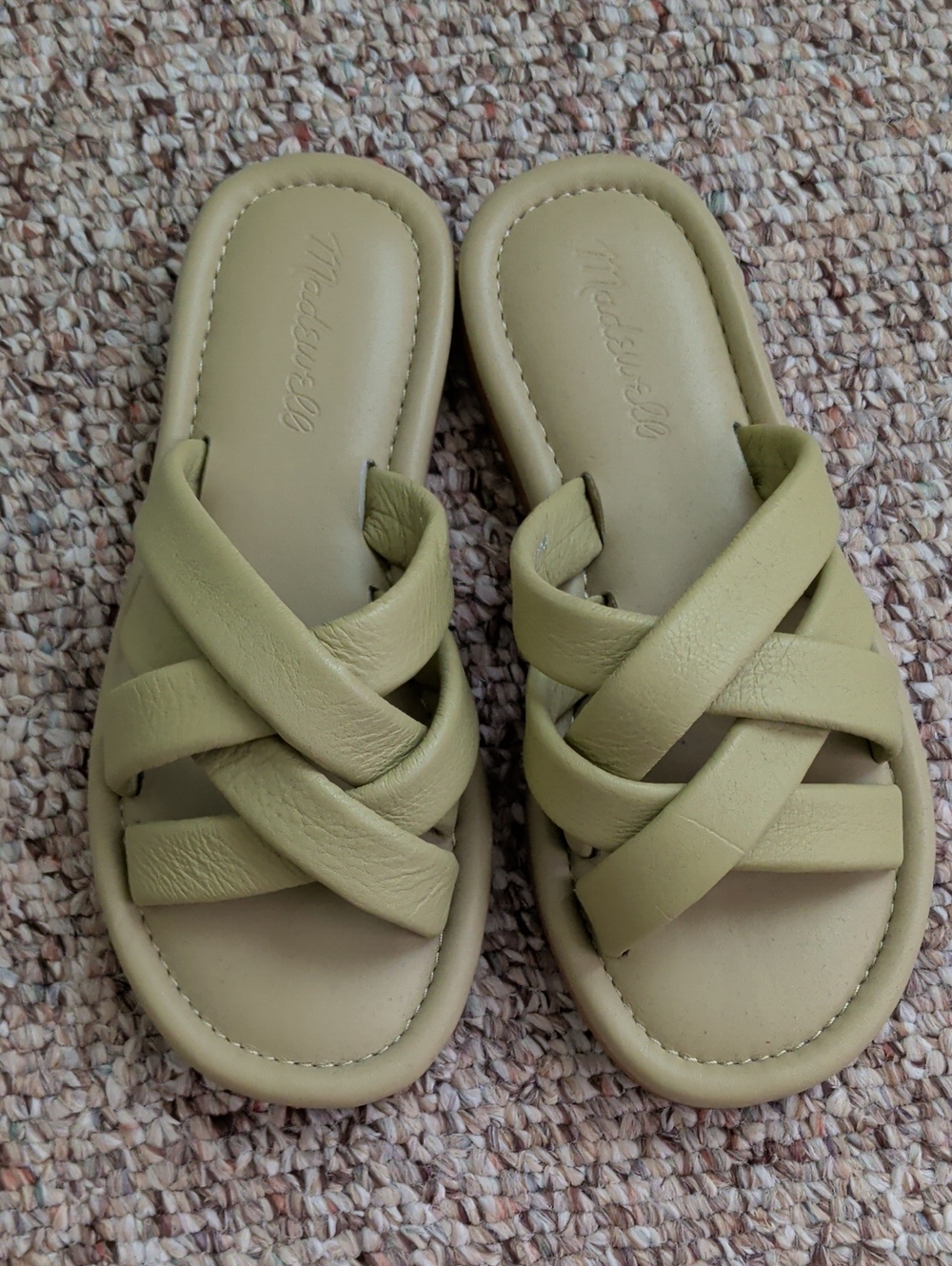 Madewell Olive Green Leather Crisscross Slide Sandals